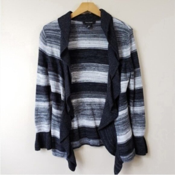 WHBM | Black Gray Striped Open Ruffle Cardigan Sweater Size XS - Picture 2 of 6